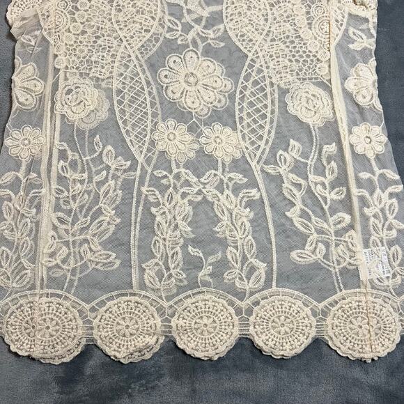 Women's Round Neck Mesh Floral Sheer Blouse Size M/L Boho Festival Y2K 90s Casu - Picture 2 of 7